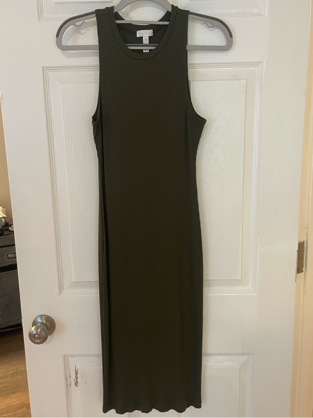 Leith Olive Green Ribbed Tank Midi Dress